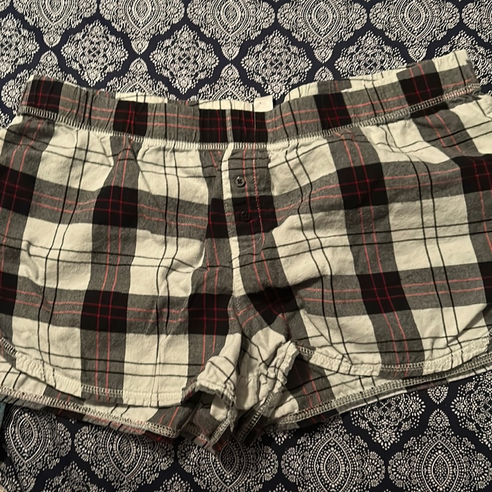 button up plaid pj shorts